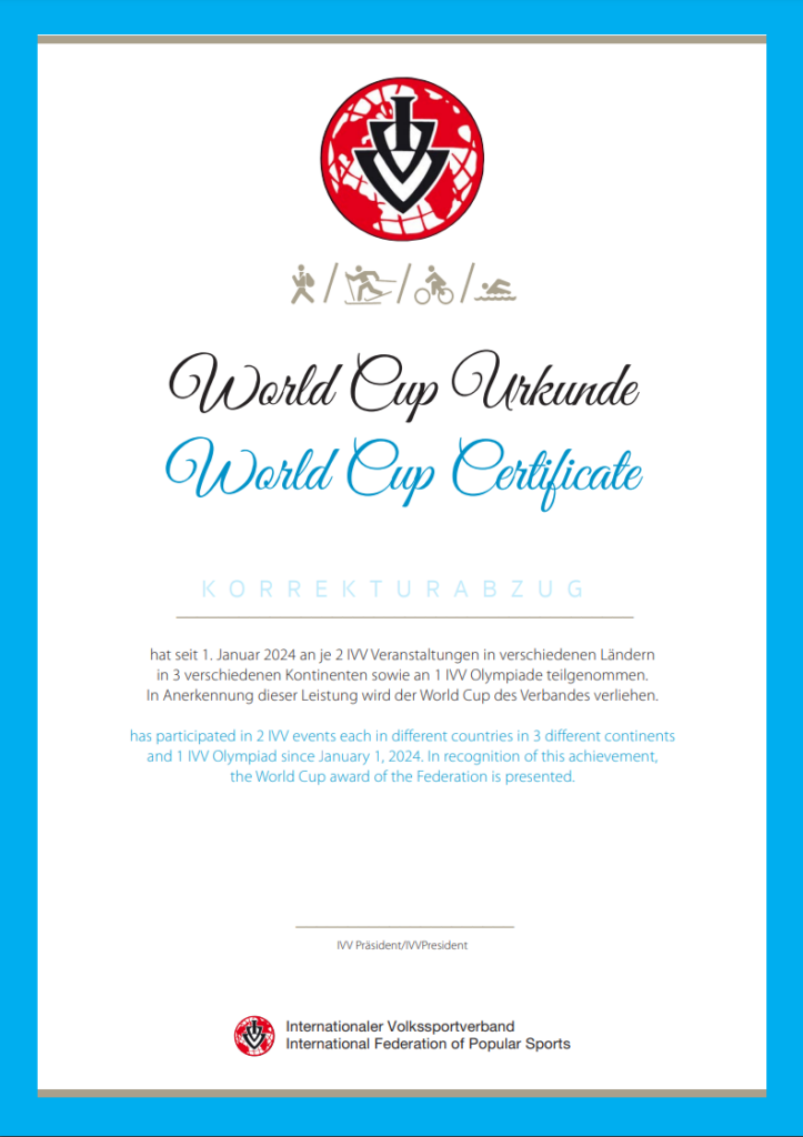 IVV World Cup Urkunde